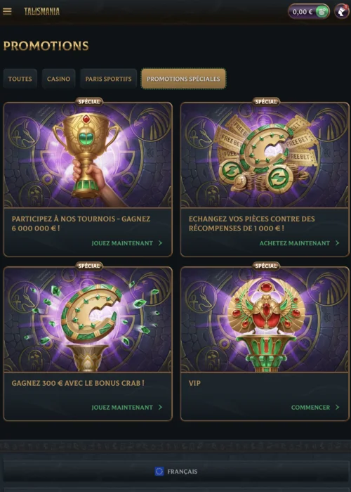>Type de Bonus Talismania Casino